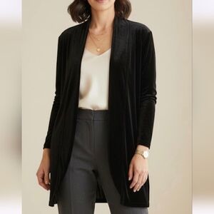 Susan Graver black cardigan women’s XL. Soft velvet-look fabric with stretch